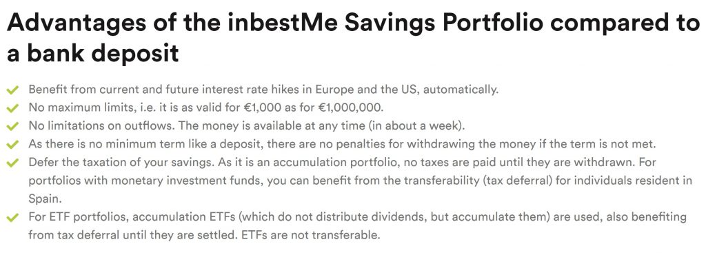 Advantages of the inbestMe Savings Portfolio compared to a bank deposit
